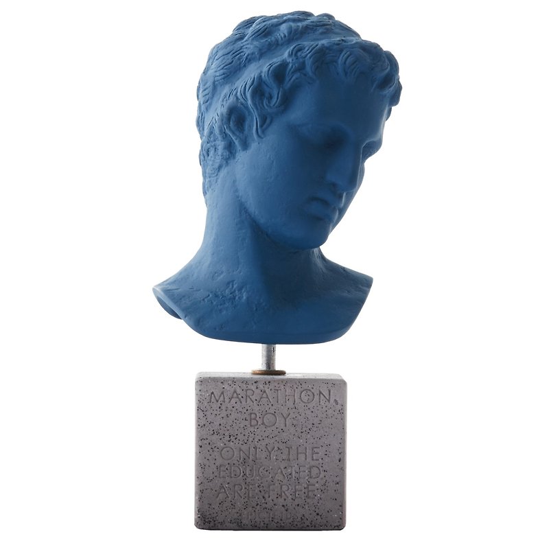 Ancient Greek Marathon Junior (Medium - Dark Blue) Marathon Boy - Handmade Ceramic Statuette - Items for Display - Pottery Blue