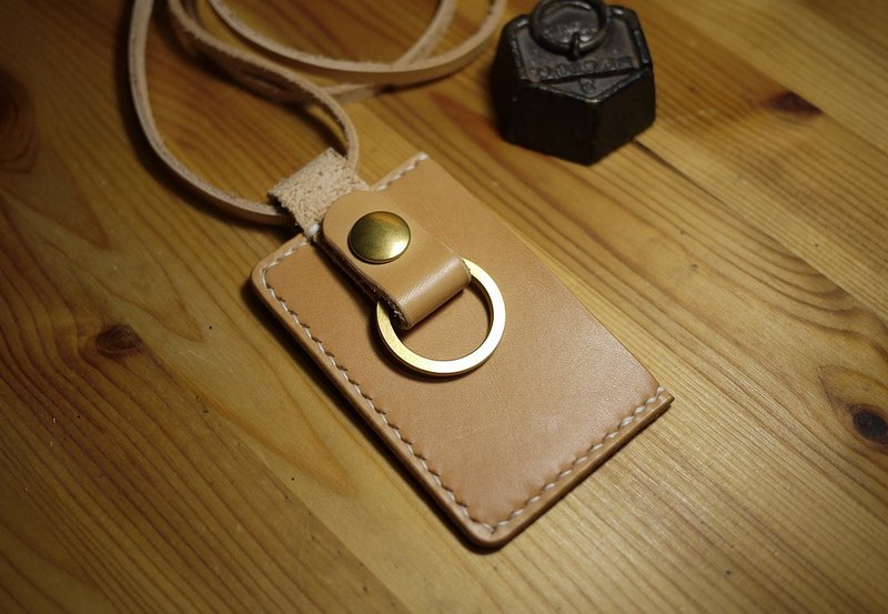 Neck-hanging access card key ring - Keychains - Genuine Leather Gold