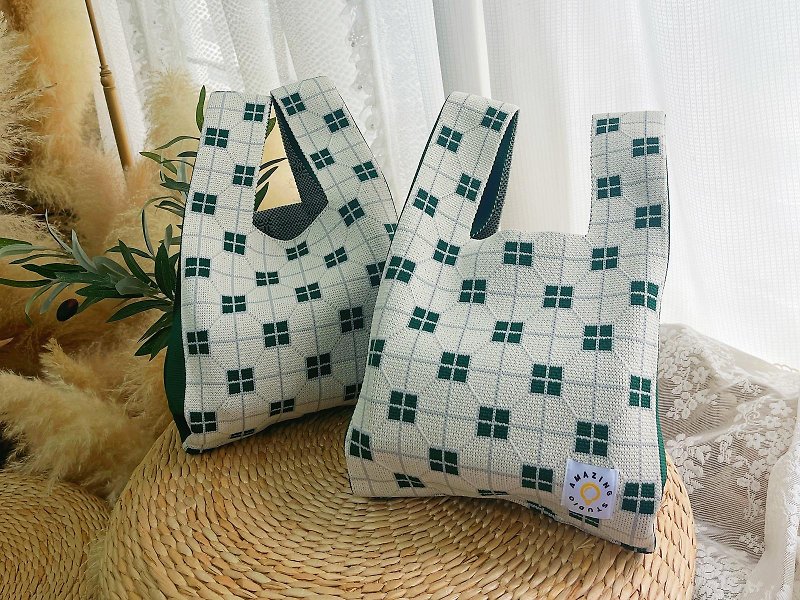 [Nostalgic Brick Pattern] Knitted Bag Handle Bag | Amazing Studio - กระเป๋าแมสเซนเจอร์ - ผ้าฝ้าย/ผ้าลินิน หลากหลายสี