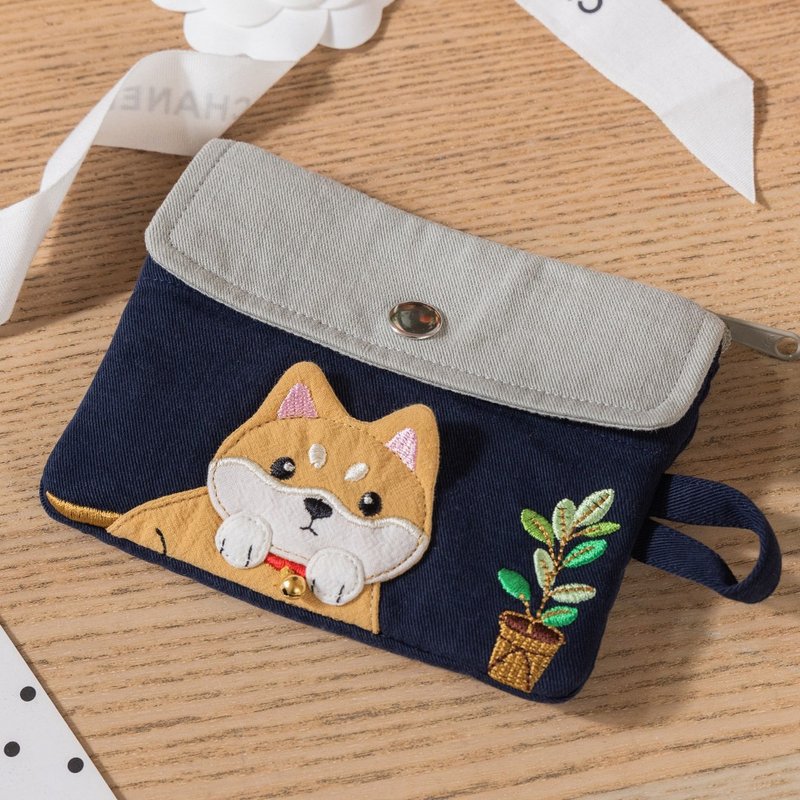 Shiba Inu Baby Zipper Buckle Change/Card/Small Object Storage Bag【820258】 - Coin Purses - Cotton & Hemp Blue