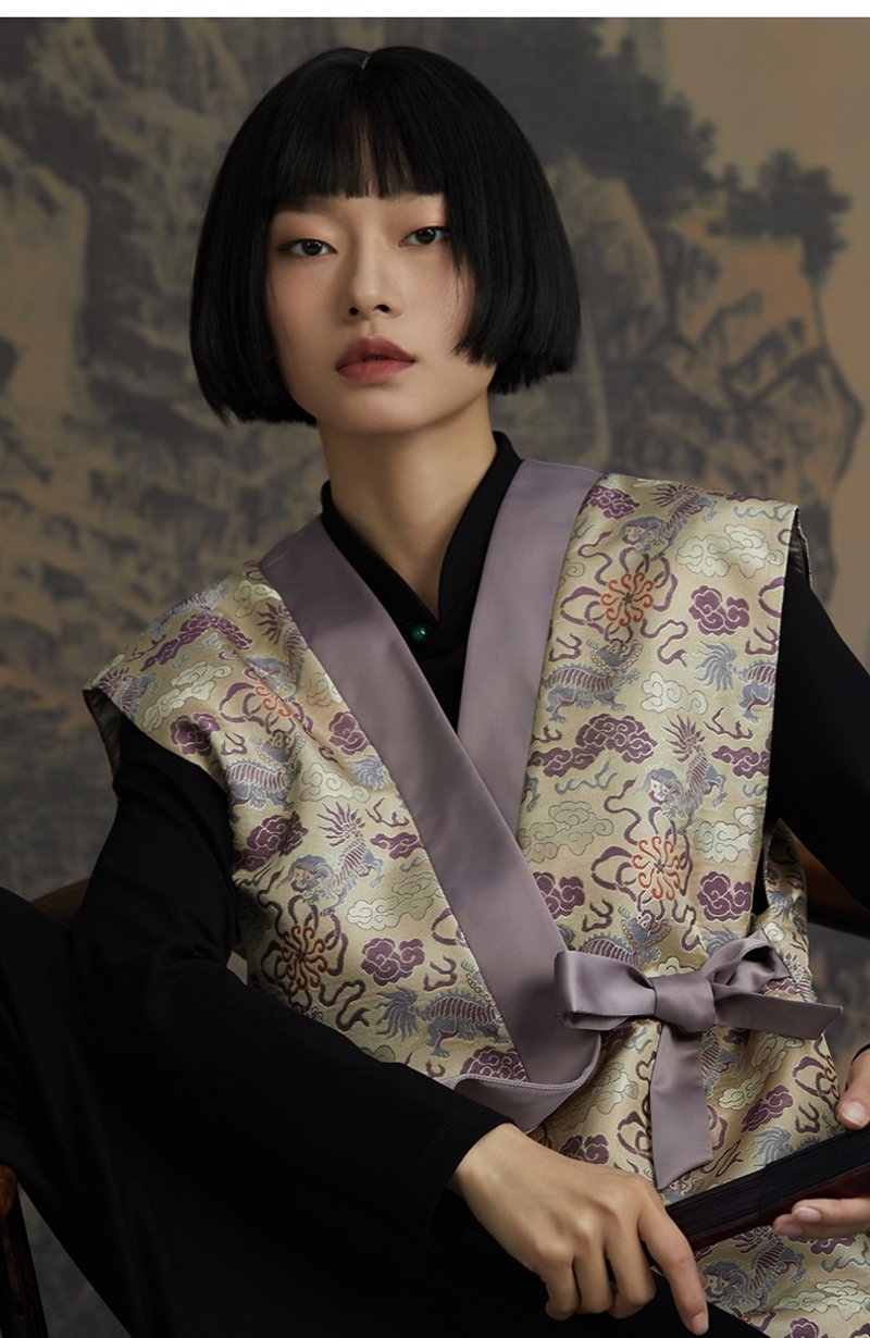錦紈/新中式坎肩漢服 復古馬甲 - 女大衣/外套 - 聚酯纖維 多色