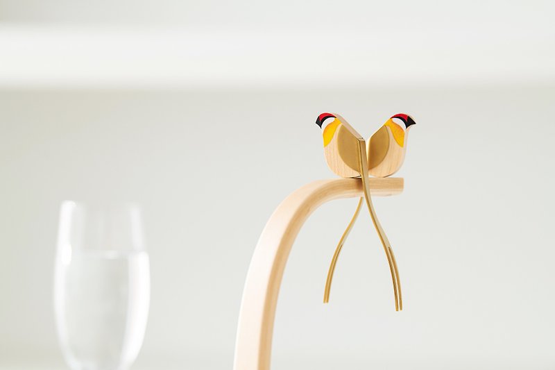 Wooden Frame & Bird Forks / Taiwan Firecrest - Cutlery & Flatware - Wood Gold