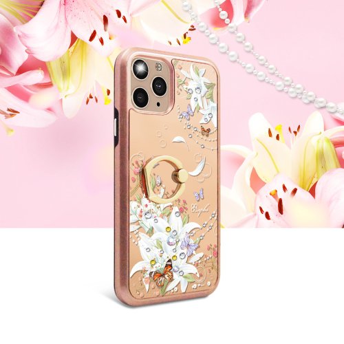 apbs 雅品仕 水晶彩鑽手機殼 iPhone 11 全系列水晶彩鑽全包鏡面指環扣雙料手機殼-珠落白玉