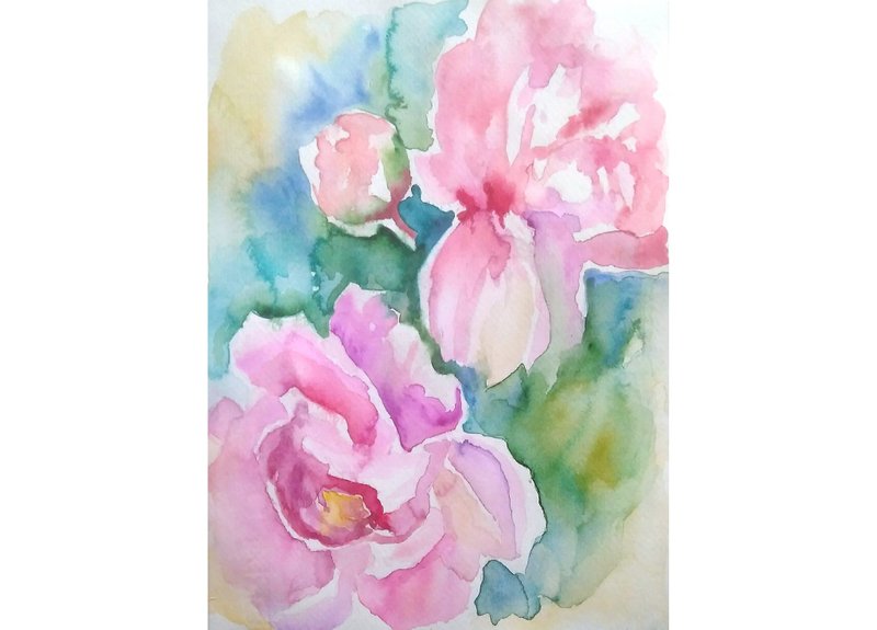 花の水彩画 牡丹 オリジナルアートワーク 花束 ウォールアート 手工水彩画 原创水彩画 - ポスター・絵 - 紙 多色