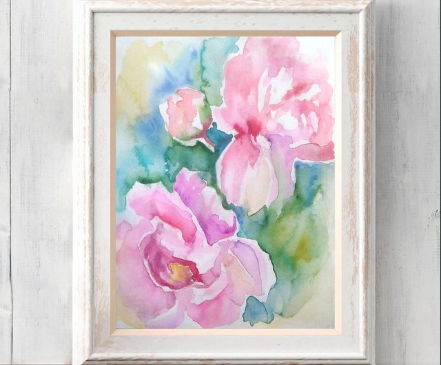 花の水彩画 牡丹 オリジナルアートワーク 花束 ウォールアート 花の水彩画 牡丹 オリジナルアートワーク 花束 ウォールアート