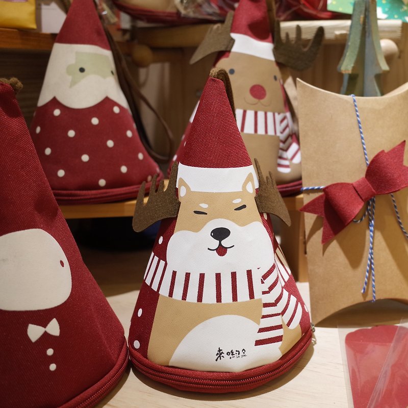 Exchange gifts Christmas gifts Shiba Inu Chiu Taro waterproof handbag Christmas style - กระเป๋าถือ - วัสดุกันนำ้ สีแดง