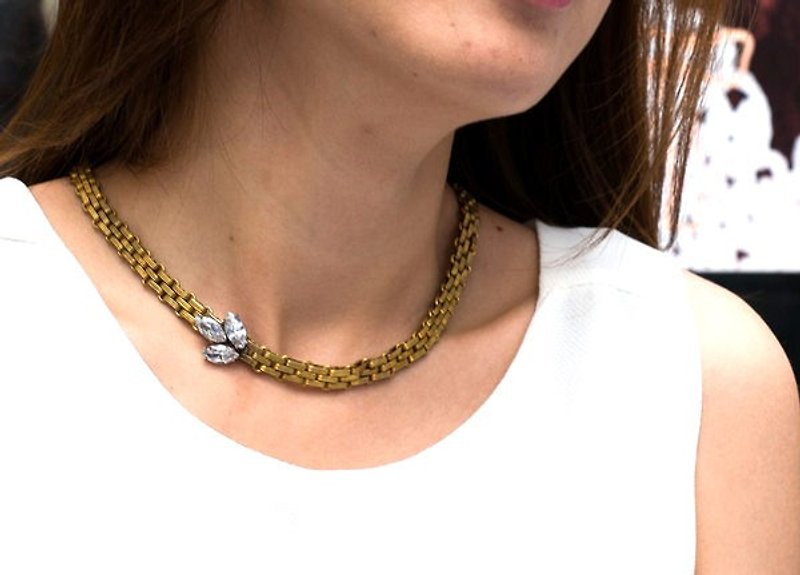 Handmade jewelry design imitation bracelet vintage marquise zircon brass necklace - Necklaces - Gemstone Green