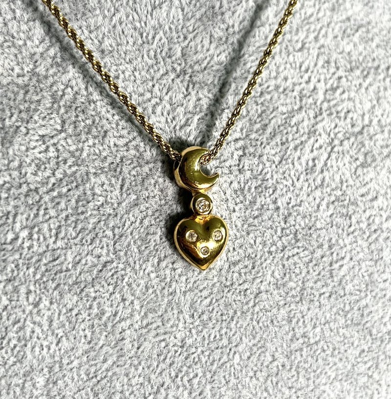 Dior golden amphibole temperament heart moon pendant clavicle neck necklace chain 6cm extension chain Japanese medieval - สร้อยคอ - โลหะ สีทอง