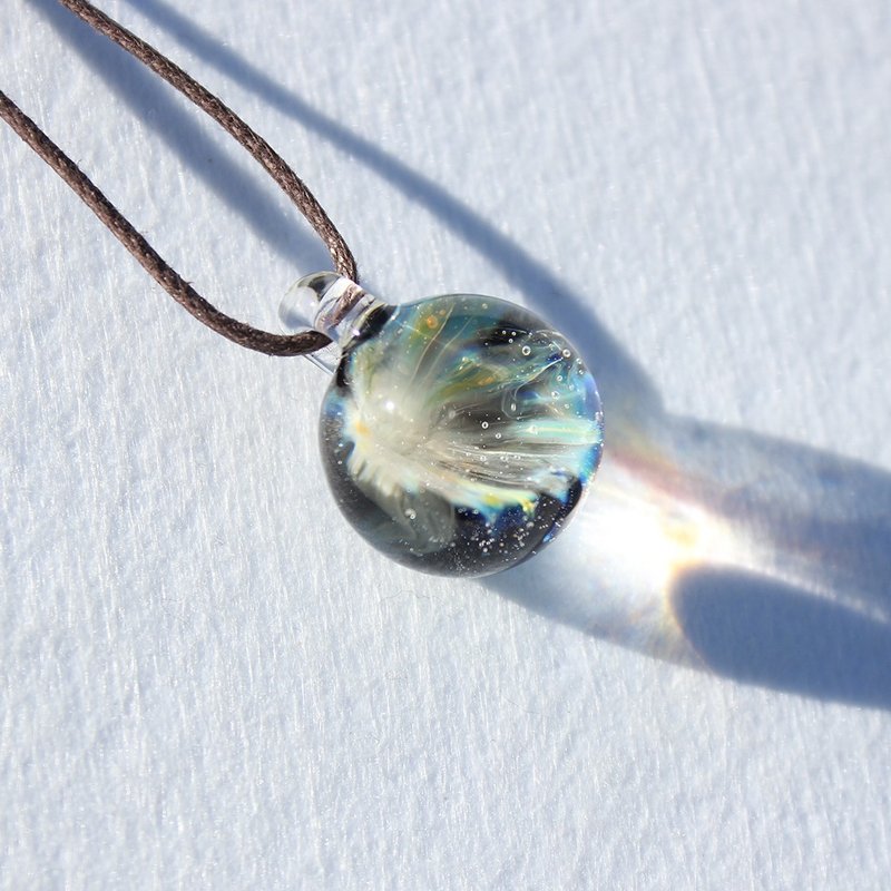 Blooming Feather Universe Galaxy Glass Necklace Glass Pendant Exchange Gift Birthday Gift Jewelry - Necklaces - Glass Multicolor
