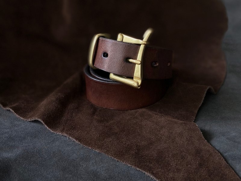 British Fire Shift quick-release Bronze headed vegetable-tanned leather cowhide handmade belt in stock - Belts - Genuine Leather Brown