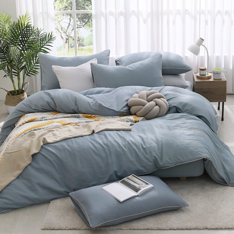 DON Light Aesthetics Antibacterial Moisture Absorption Perspiration Tencel Dual-purpose Bed Bag Set-Blue Gray - Bedding - Eco-Friendly Materials Blue