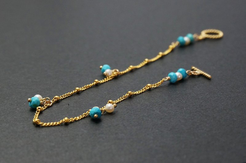 Blue Sky Blue Turquoise 14K Gold 1/20GF Gold Note Gold Bracelet Light Jewelry - สร้อยข้อมือ - เครื่องประดับ 