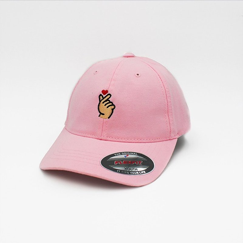 Plenty X NOOBIE joint embroidery old hat finger love (pink cap KID) - Hats & Caps - Cotton & Hemp 