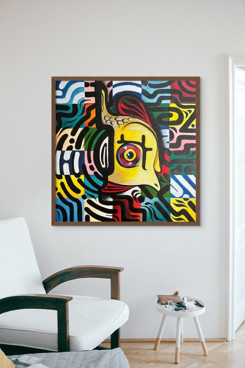 Abstract colorful fish oil painting on canvas painting Wall Ar for Living room - Wall Décor - Cotton & Hemp Multicolor