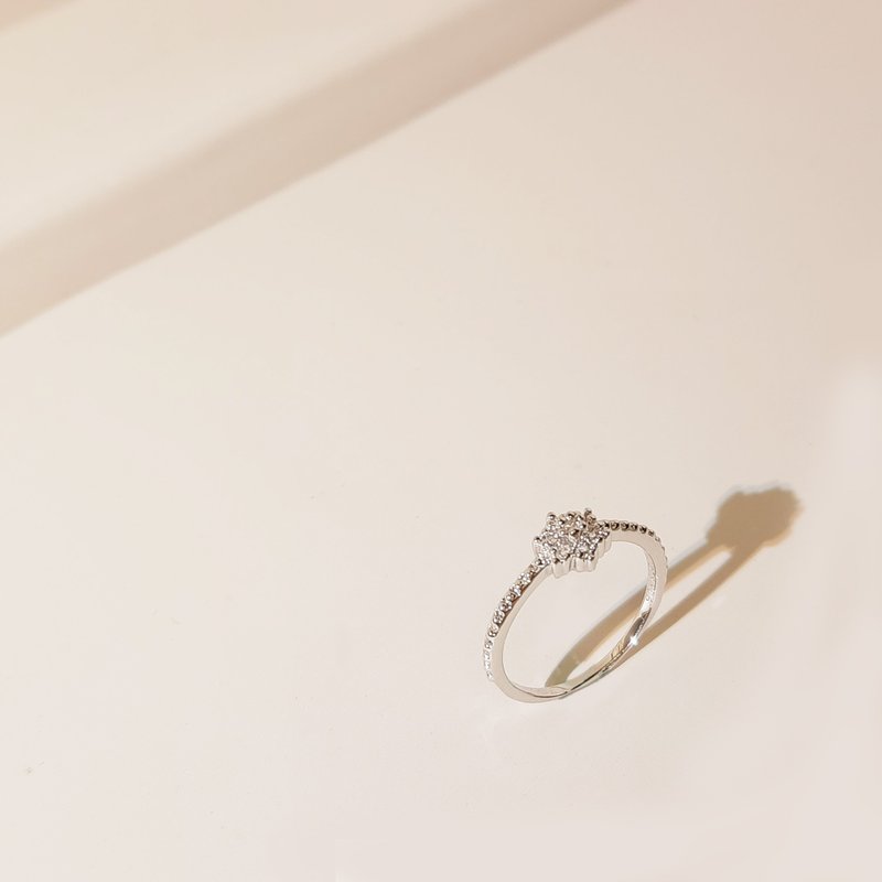 Snowflake diamond ring white K gold/diamond ring tail ring single diamond carat light luxury jewelry light jewelry - General Rings - Sterling Silver Silver