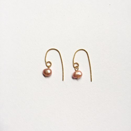 KAREN JEWELRY 14K包金 天然粉色珍珠簡約耳勾 珍珠耳環