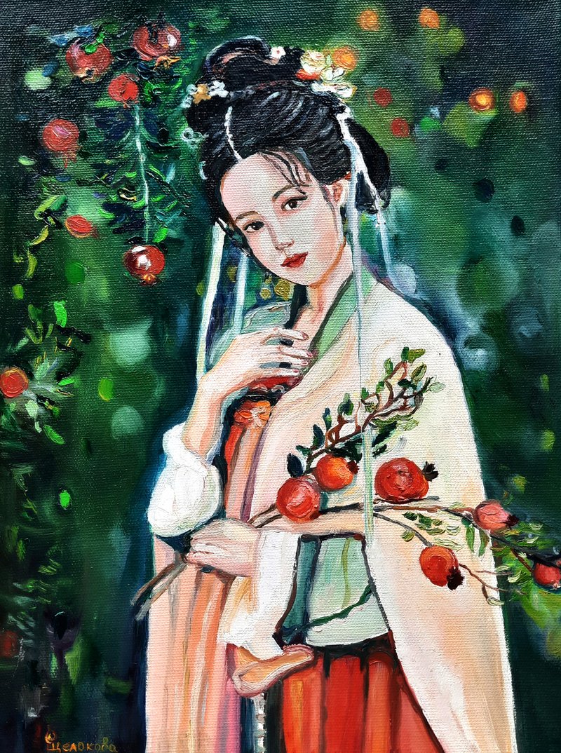 Girl Painting   Original Art 油畫 Oil Painting Oil on Canvas Wall Decor - ตกแต่งผนัง - วัสดุอื่นๆ สีเขียว