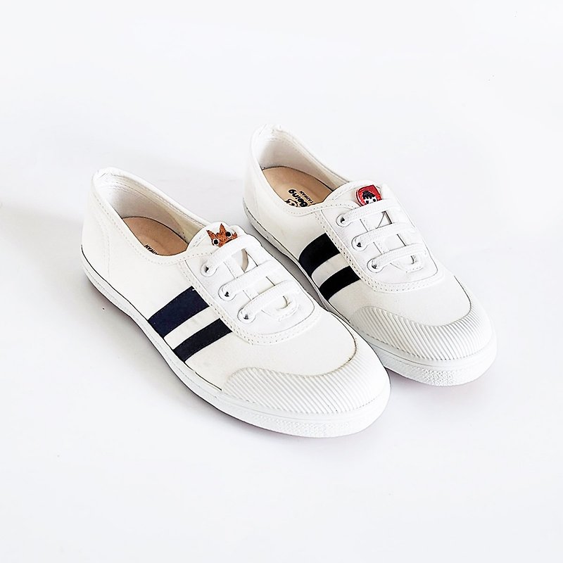 Double-thread elastic flat casual shoes lazy shoes small white shoes-white/black/denim Little Red Riding Hood Big Bad Wolf - Women's Casual Shoes - Cotton & Hemp White