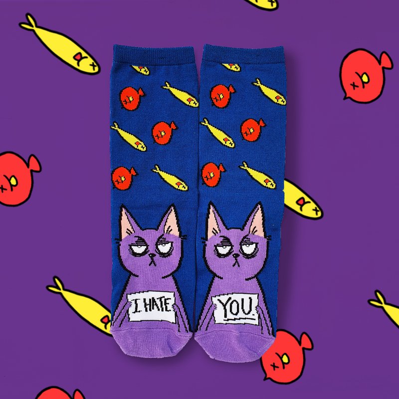 I Hate You cat socks - 其他 - 棉．麻 藍色