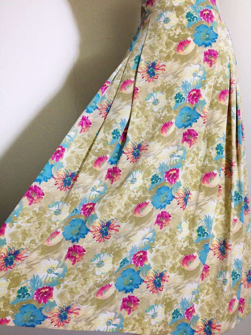 Time vintage [antique skirt / LOUIS JOONE rendering spring flower antique long skirt] bring back high quality abroad - กระโปรง - วัสดุอื่นๆ หลากหลายสี