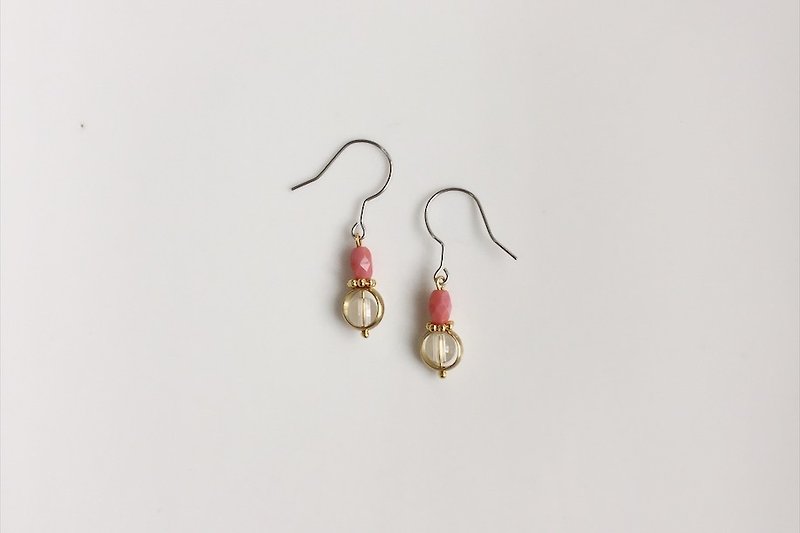 Love series of natural stone brass earrings - Earrings & Clip-ons - Other Metals Pink