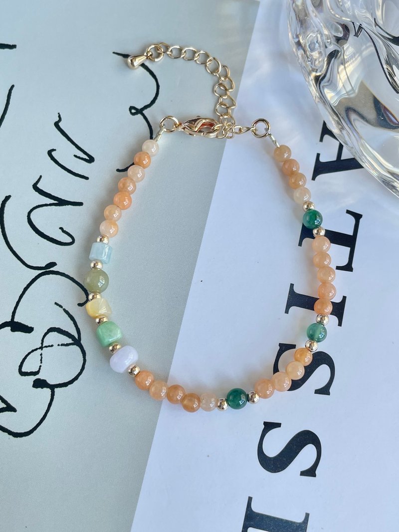 Sunset Orange Jadeite Bracelet - สร้อยข้อมือ - หยก 