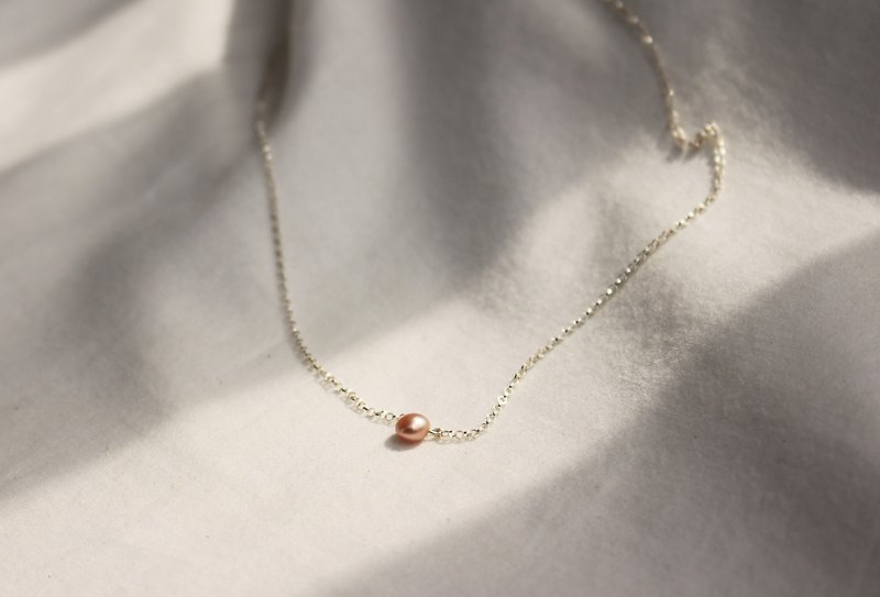 川越 925純銀 粉色珍珠項鍊 手作限量 - 鎖骨鍊 - 其他金屬 粉紅色