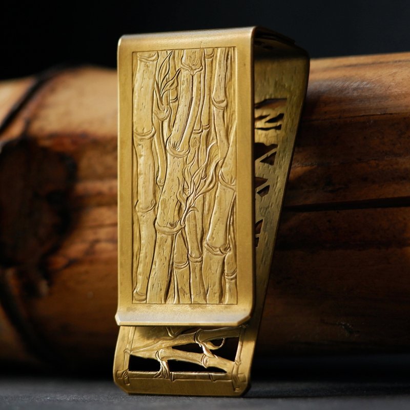 Money clip Handmade Hand engraved Bamboo Metal Wallet Skeletonization - 錢包/皮夾/長短夾 - 其他材質 