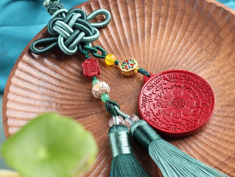 New American natural raw ore cinnabar boutique red sand zodiac nine palace gossip card car hanging - Necklaces - Gemstone 