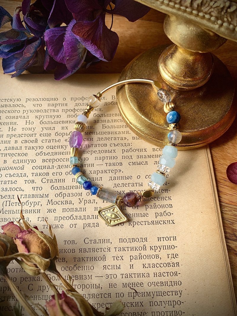 -Marie Anne Lenoman’s Divination-Single Circle/Natural Crystal Bracelet/ Bronze Bracelet - Bracelets - Crystal Multicolor