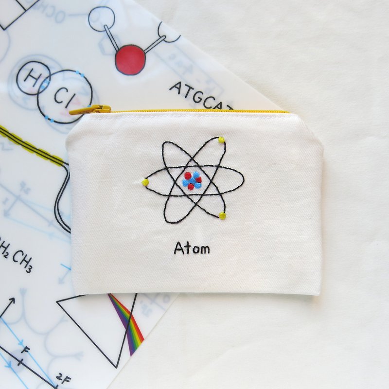 Lifelong Learning series: Chemistry Coins Bag - Atom - กระเป๋าใส่เหรียญ - งานปัก สีเหลือง