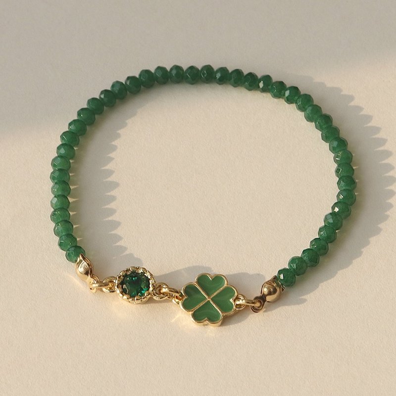 Birthstone Clover Beaded Bracelet - 手鍊/手環 - 繡線 綠色