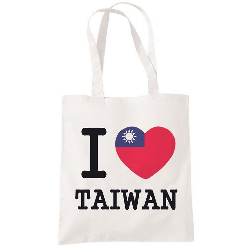 I Love Taiwan-Flag帆布袋男女式文藝環保購物袋單肩手提包袋-米白色 台灣寶島國旗中文漢字 $399 - 側背包/斜背包 - 棉．麻 白色