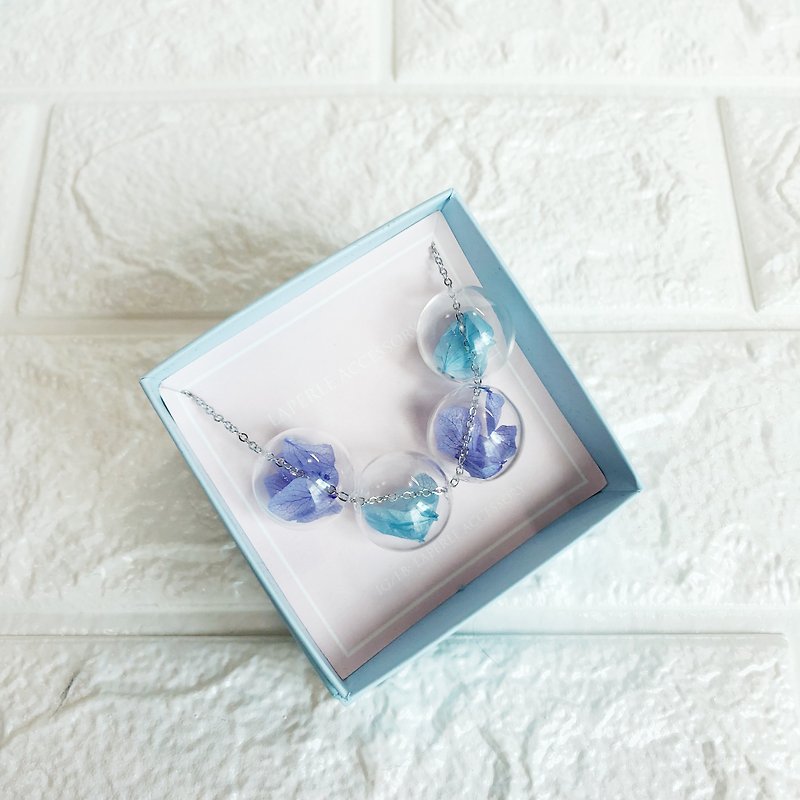 Purple Pastel Blue Necklace Bridesmaid gift wedding gift Glass Ball Flower - Necklaces - Glass Blue