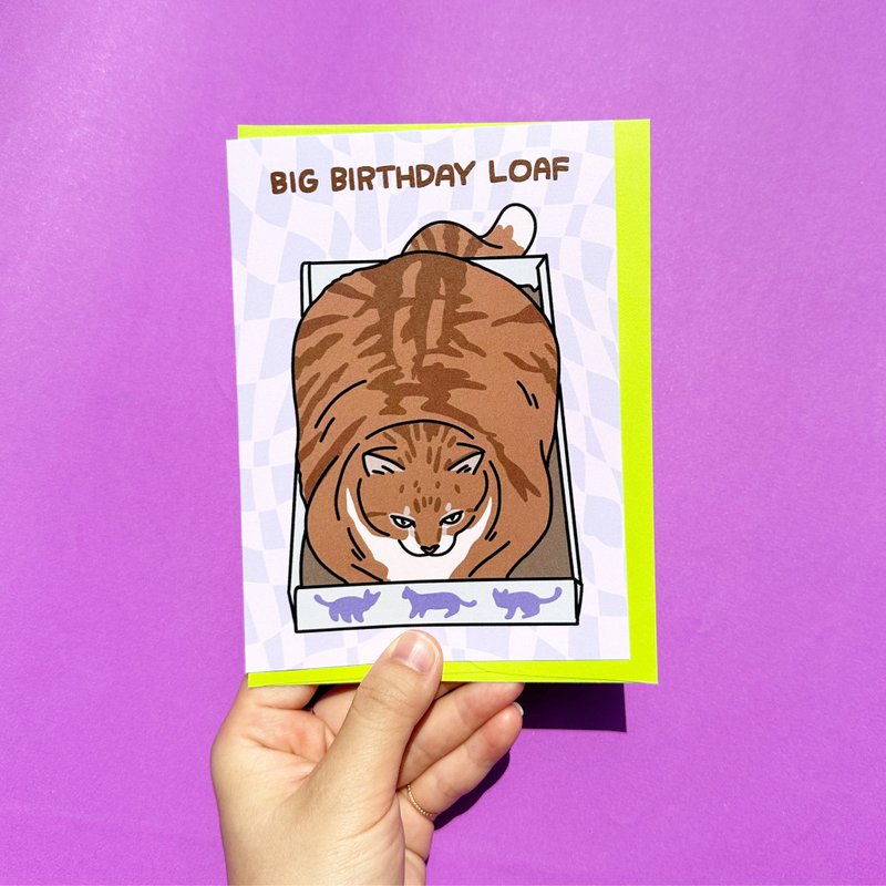 การ์ด วันเกิด ตลก ลายมีมแมว Happy Birthday Big Birthday Loaf Funny Bread Cat Sit - การ์ด/โปสการ์ด - กระดาษ 