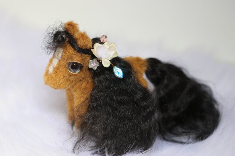 Teddy Horse/ Artist teddy bear/ Pony/ Bay plush pony/black mane/miniature horse/ - ตุ๊กตา - วัสดุอื่นๆ สีนำ้ตาล