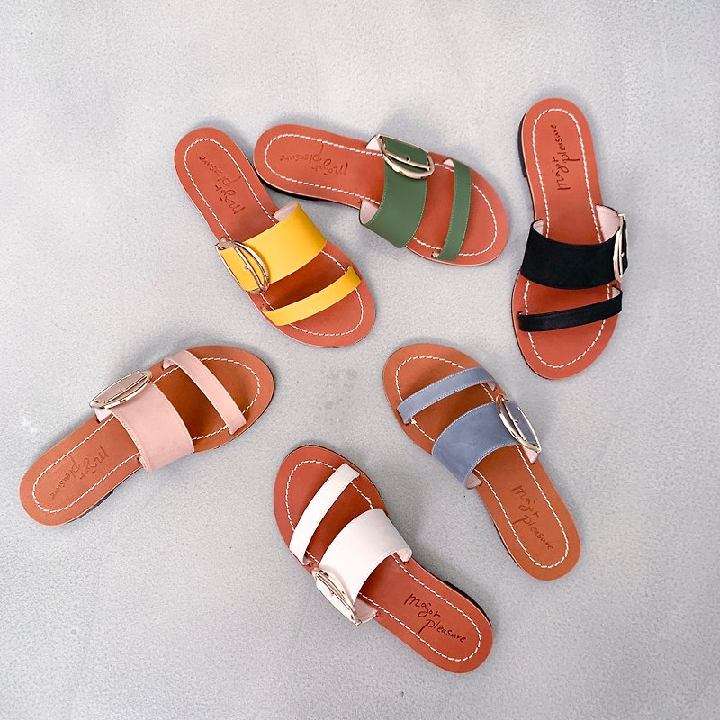 Wax gloss! The more you cross the bright vegetable tanned leather sandals and slippers - รองเท้ารัดส้น - หนังแท้ สึชมพู