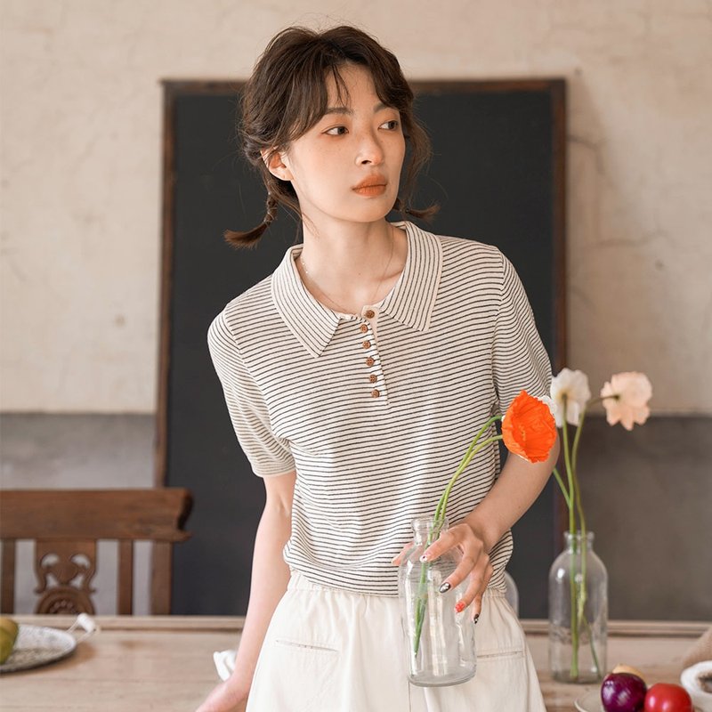 細條紋針織衫|上衣|兩色|春夏款|Sora-1162 - 女毛衣/針織衫 - 其他人造纖維 多色