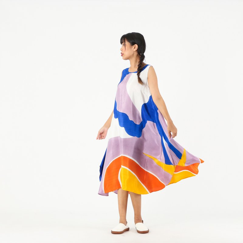 Dress Hand Paint Soft Cotton Silk for Yoga Vacation Holidays Summer Beach - 洋裝/連身裙 - 棉．麻 多色