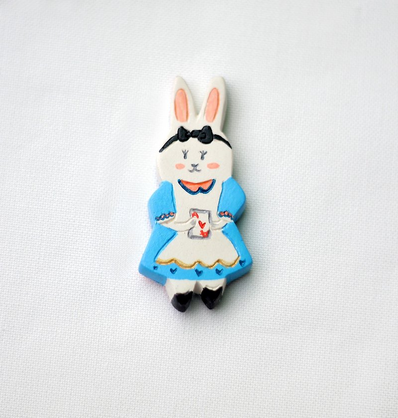 Handmade the rabbit  Alice  brooch - Brooches - Clay Blue
