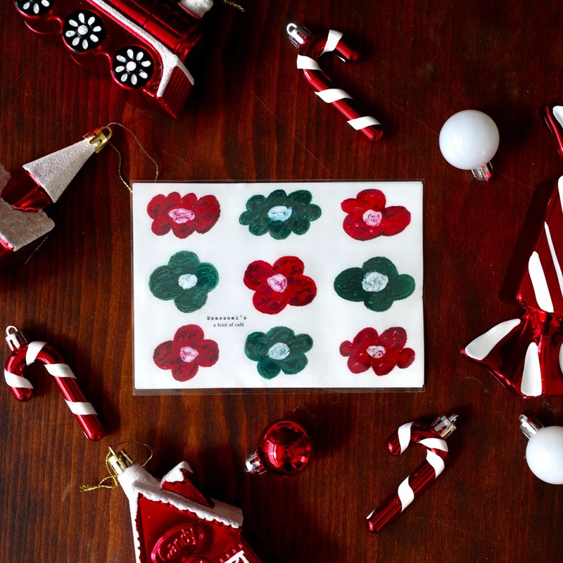 【什物】聖誕節限量 | HiFlower紅綠花朵 霧面透明貼紙 - 貼紙 - 紙 多色