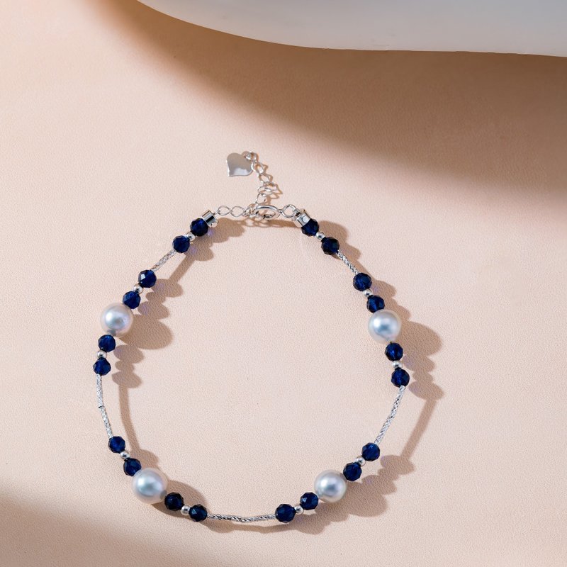 Akoya | Silver Blue | Sapphire | 18K Gold Bracelet - สร้อยข้อมือ - ไข่มุก 