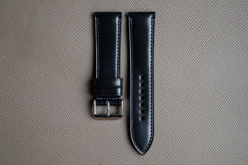 Horween Black Genuine Shell Cordovan leather Watch Band (MTO) - Watchbands - Genuine Leather Black