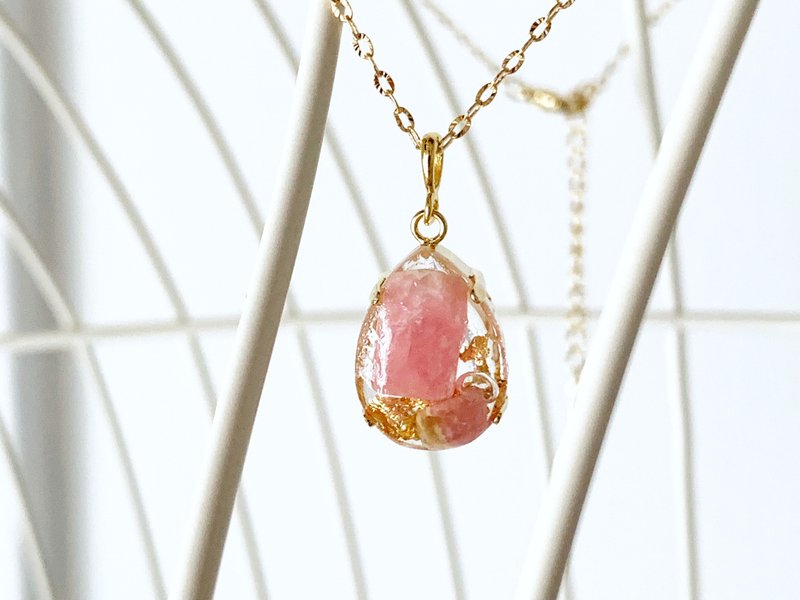 Unisex [July Birthstone] Attracting Power Rhodochrosite (Inca Rose) Drop Necklace (Pendant) - สร้อยคอ - เครื่องประดับพลอย สึชมพู