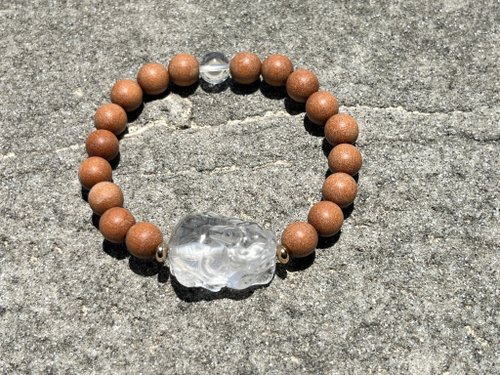 Angel's tears 天使之淚 Jewelry Design 7mm天然老山檀珠 白水晶貔貅設計單圈手串