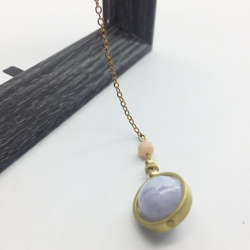 Lao Lin grocery Travelin-good luck series of natural stone brass long chain blue pattern agate / pink Australian treasure hand for long chain Mother's Day gift sister chain Valentine's Day gift - Long Necklaces - Gemstone Blue