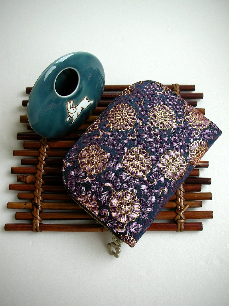 Jingxizhen Jintao Nishikori [vine purple chrysanthemum tang grass]-short clip/wallet/coin purse/ - กระเป๋าสตางค์ - ผ้าไหม สีม่วง