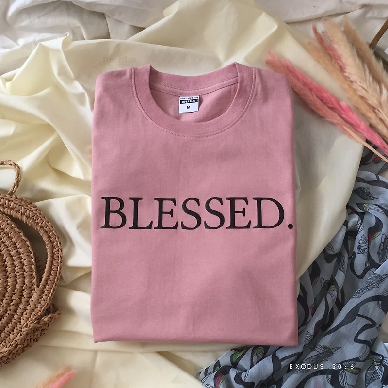 棉．麻 女 T 恤 粉紅色 - Blessed T-Shirt Bible verse design shirt.