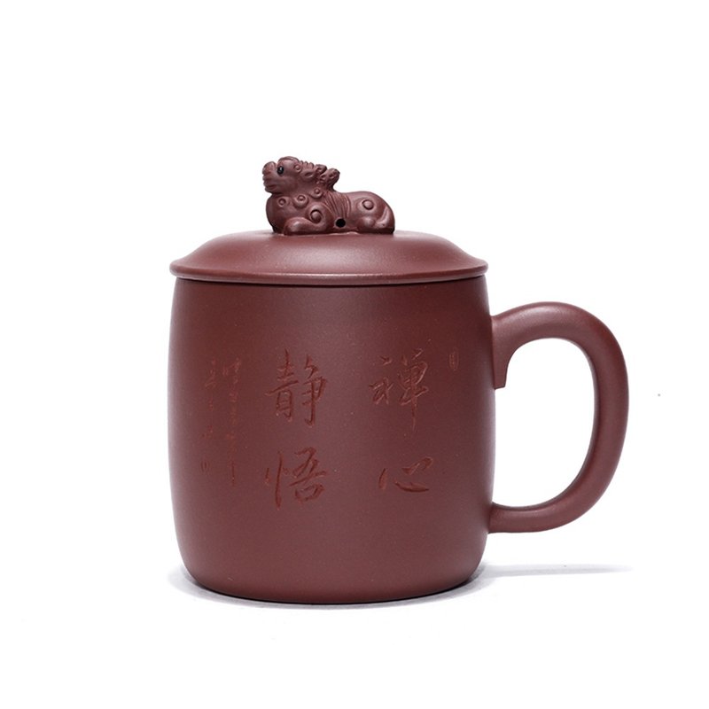 送禮紫砂壺茶壺茶杯 送禮禮物 貔貅蓋杯 宜興紫砂杯蓋杯杯子 禮品 - 茶壺/茶杯/茶具 - 陶 咖啡色