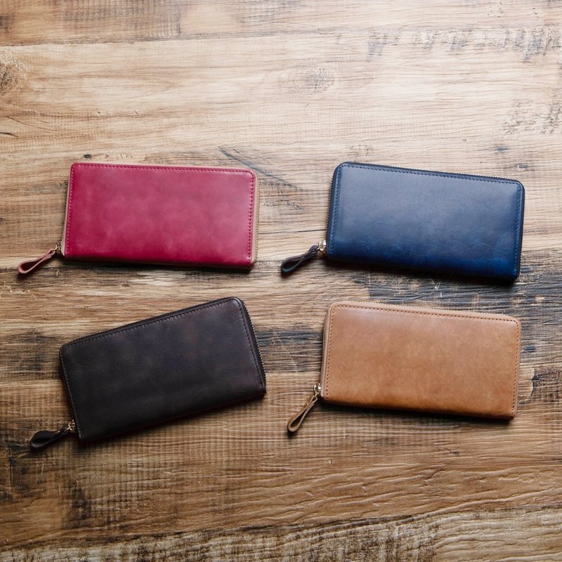 hallelujah All Leather Round Zipper Long Wallet Genuine Leather Men's Women's Name Engraving Moss HAW001 - Wallets - Genuine Leather Multicolor
